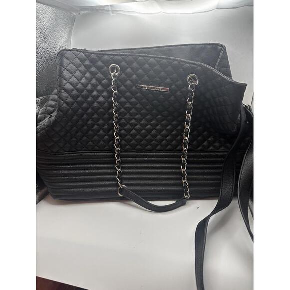 Steve Madden Handbags - Steve Madden Black Large Quilted Tote Shoulder Bag Chain Wrapped Handles READ